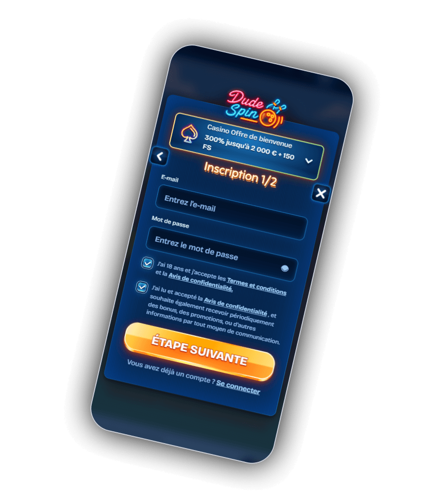 Inscription au casino DudeSpin FR